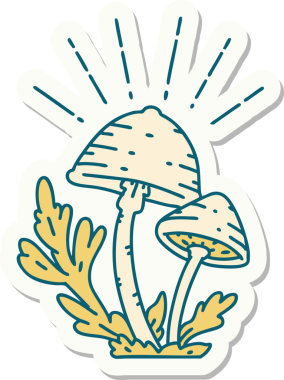 Bir insan tarafından çizilmiş dövme stili mantar çıkartması.