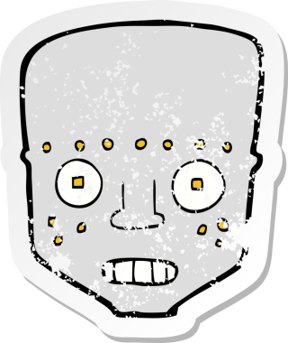 Bir insan tarafından çizilmiş robot kafanın gerilimli retro yapıştırması