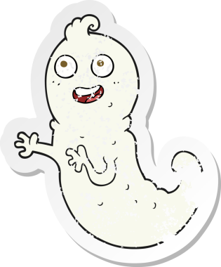 Bir insan tarafından çizilmiş karikatür bir hayaletin gerilmiş çıkartması.