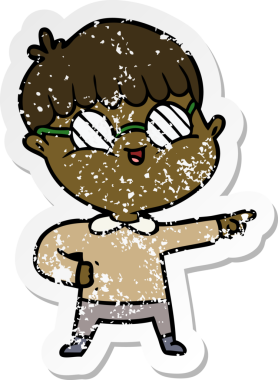 Bir insan tarafından çizilmiş gözlük takan çizgi film karakterinin sıkıntılı çıkartması.