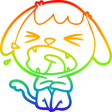 Gökkuşağı gradyan çizimi. Bir insan tarafından çizilmiş şirin bir köpek çizimi.