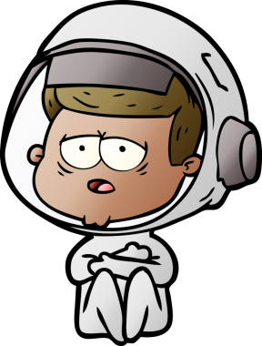 Bir insan tarafından çizilmiş yorgun astronot çizgi filmi.