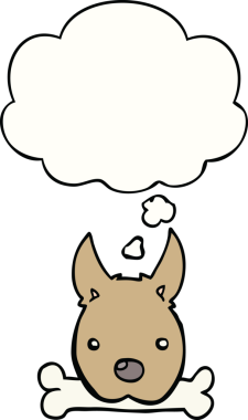 Bir insan tarafından çizilmiş, kemikli çizgi film köpeği.