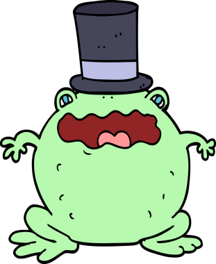 Bir insan tarafından çizilmiş silindir şapkalı bir kurbağa.