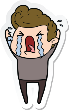 Bir insan tarafından çizilmiş ağlayan bir karikatür çıkartması.