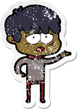 Bir insan tarafından çizilmiş bitkin bir çizgi film karakterinin sıkıntılı çıkartması.