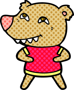 Bir insan tarafından çizilmiş dişleri gösteren çizgi film ayısı.