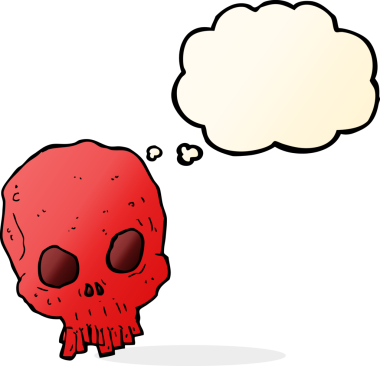 Bir insan tarafından çizilmiş düşünce baloncuklu garip kafatası.