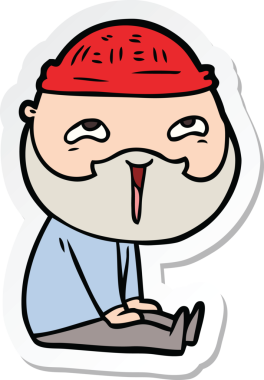 Bir insan tarafından çizilmiş mutlu sakallı bir adamın çıkartması.