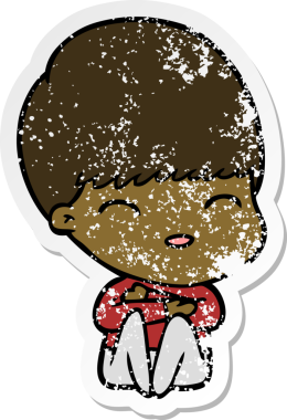 Bir insan tarafından çizilmiş mutlu çizgi film çocuğunun sıkıntılı çıkartması.