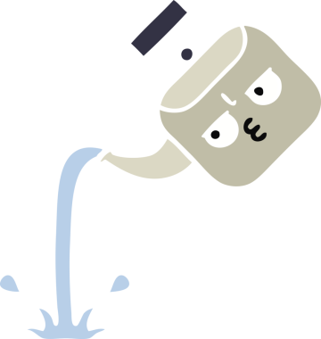 Bir insan tarafından çizilmiş bir çaydanlığın düz renkli retro karikatürü