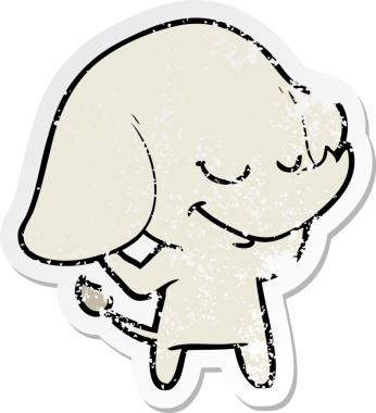 Bir insan tarafından çizilmiş gülümseyen bir filin sıkıntılı çıkartması.