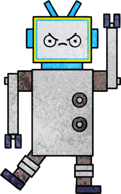 Bir insan tarafından çizilmiş bir robotun retro grunge dokusu