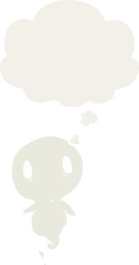 Düşünce baloncuğu olan bir insan tarafından çizilmiş bir çizgi film hayaleti.