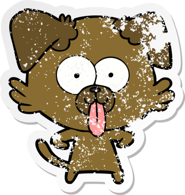 Bir insan tarafından çizilmiş dilli çizgi film köpeğinin sıkıntılı çıkartması.