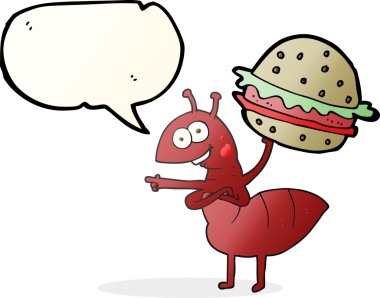 Bir insan tarafından çizilmiş yiyecekleri taşıyan serbest konuşma balonu karınca.