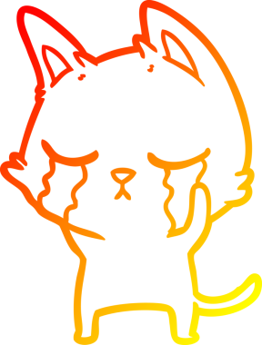 Bir insan tarafından çizilen ağlayan çizgi film kedisinin sıcak çizgi çizgisi.