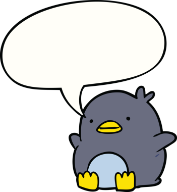 Bir insan tarafından çizilmiş konuşma balonu olan sevimli bir penguen.