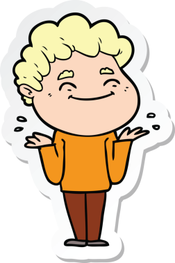 Bir insan tarafından çizilmiş, karikatür dostu bir adamın çıkartması.