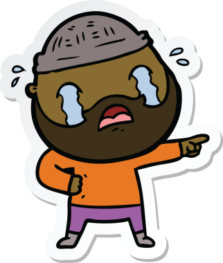 Bir insan tarafından çizilmiş ağlayan sakallı bir adamın çıkartması.