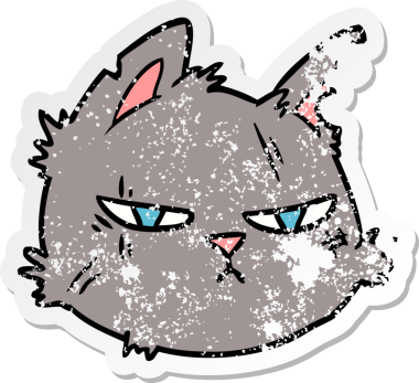 Bir insan tarafından çizilmiş sert kedi suratlı karikatür çıkartması.