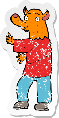 Bir insan tarafından çizilmiş tilki çizgi filminin gerilimli etiketi.