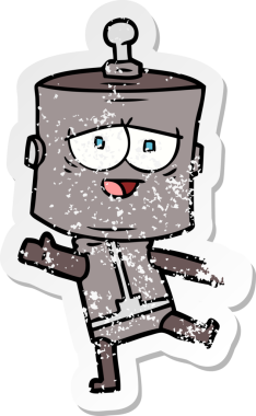 Bir insan tarafından çizilmiş karikatür robotunun sıkıntılı çıkartması.