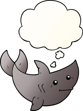 Bir insan tarafından çizilmiş, düşünce baloncuklu çizgi film köpekbalığı.