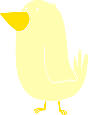 Bir insan tarafından çizilmiş düz renkli çizgi film kuşu