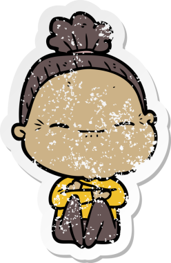 Bir insan tarafından çizilmiş barışçıl yaşlı bir kadının sıkıntılı çıkartması.