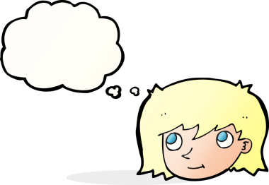 Bir insan tarafından çizilmiş düşünce baloncuklu kadın yüzü.