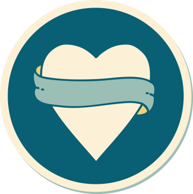 Bir insan tarafından çizilmiş geleneksel bir kalp ve bayrak stili dövme çıkartması.