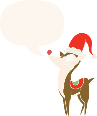 Bir insan tarafından çizilmiş retro tarzı konuşma baloncuğu olan çizgi film Ren geyiği.