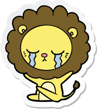 Bir insan tarafından çizilmiş ağlayan çizgi film aslanının çıkartması.