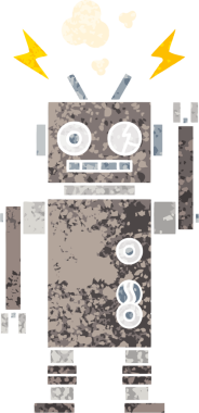 Bir insan tarafından çizilmiş arızalı bir robotun retro çizim tarzı karikatürü