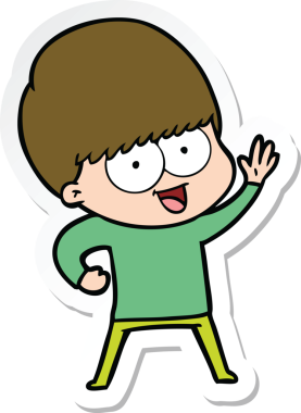 Bir insan tarafından çizilmiş mutlu bir çizgi film çocuğunun çıkartması.