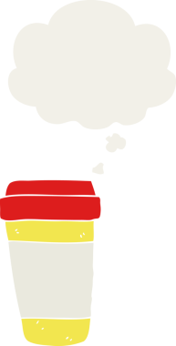 Düşünce baloncuklu çizgi film kahve fincanı insan tarafından çizilmiş.