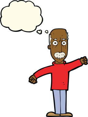 Bir insan tarafından çizilmiş düşünce baloncuğu olan kızgın yaşlı bir adam.