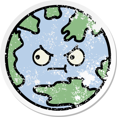 Bir insan tarafından çizilmiş şirin bir karikatür gezegeninin sıkıntılı çıkartması.