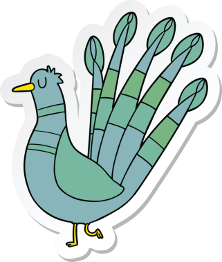 Bir insan tarafından çizilmiş bir tavus kuşunun çıkartması.