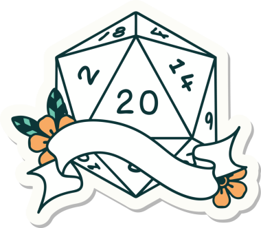 Bir insan tarafından çizilmiş 20 D20 zarının çıkartması.