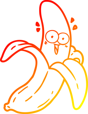 Bir insan tarafından çizilmiş çılgın, mutlu bir muzun çizgi çizimi.