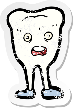 Bir insan tarafından çizilmiş mutlu dişi olan bir çizgi filmin gerilimli retro yapıştırması.