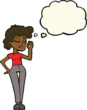 Bir insan tarafından çizilmiş düşünce baloncuğuyla görmezden gelen çizgi film kadını.