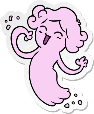 Bir insan tarafından çizilmiş mutlu pembe bir hayaletin el çizimi karikatürü.
