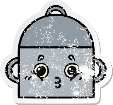 Bir insan tarafından çizilmiş tatlı bir yemek tenceresinin sıkıntılı çıkartması.