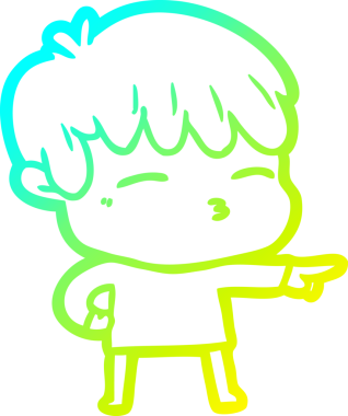 Bir çizgi film karakteri çizen soğuk gradyan bir insan tarafından çizilmiş meraklı çocuk.