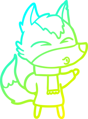 Bir insan tarafından çizilmiş kışlık giysiler içindeki bir kurt çizgi çizimi.