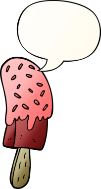 Bir insan tarafından çizilmiş, konuşma baloncuklu çizgi film dondurma lolipopu.