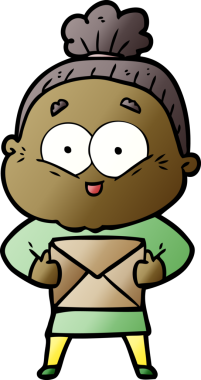 Bir insan tarafından çizilmiş mutlu yaşlı kadın çizgi filmi.